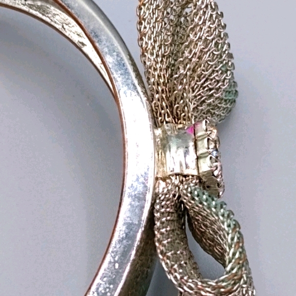 Silver Clamper Bangle Bracelet Mesh Bowtie Wedding Jewelry Vintage - Picture 7 of 16